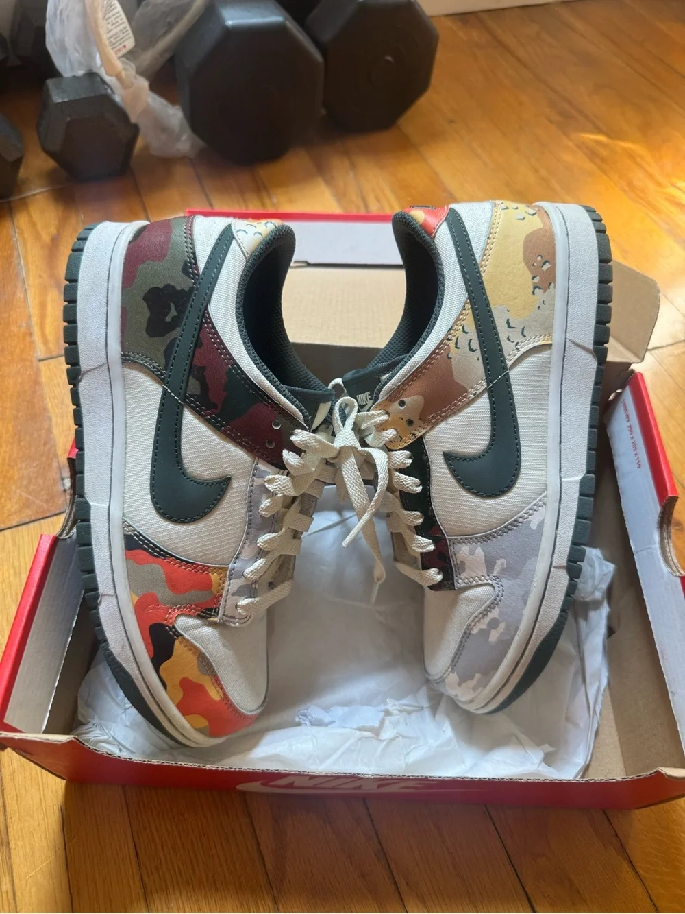 Nike Low-Top Sneakers in Light Gray, Black & Orange